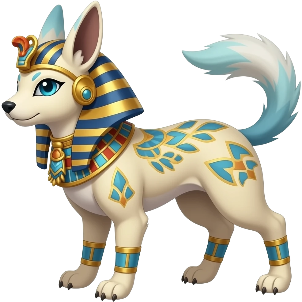 Damask-patterned ancient Egyptian Short-legged quadrupedal elegant oriental feral painted Absol-Glaceon-Sylveon-animal-Fakémon-fusion-hybrid-creature emoji