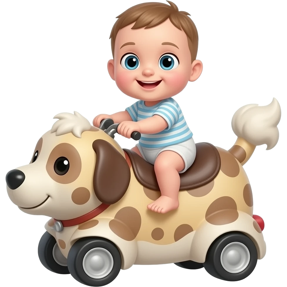 Baby Raddy riding on the toy emoji