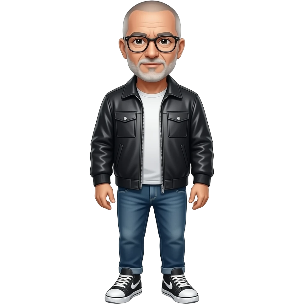 sad almost bald shaved short hair full-length photo of extreme streetwear clean-shaven face cool boy thin metal-framed glasses ery entellectual man, 65 years old, street wear stubble, shaved short with clippers emoji