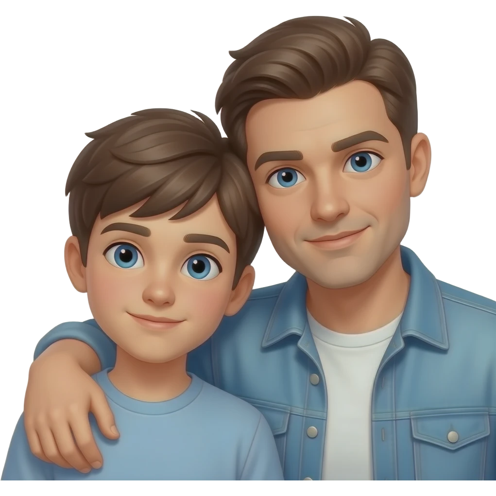 Erstelle ein Emoji von zwei Brüder, der eine um die 22 und der andere um die 26, der älter Bruder legt sein Arm über sein jüngeren Bruder und beide legen die Köpfe gegeinander. Beide haben blaue Augen emoji