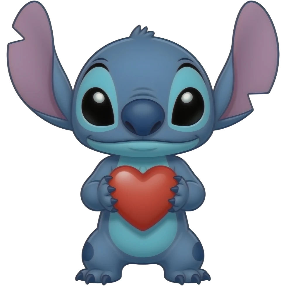 Stitch from Lilo and Stitch holding a heart emoji