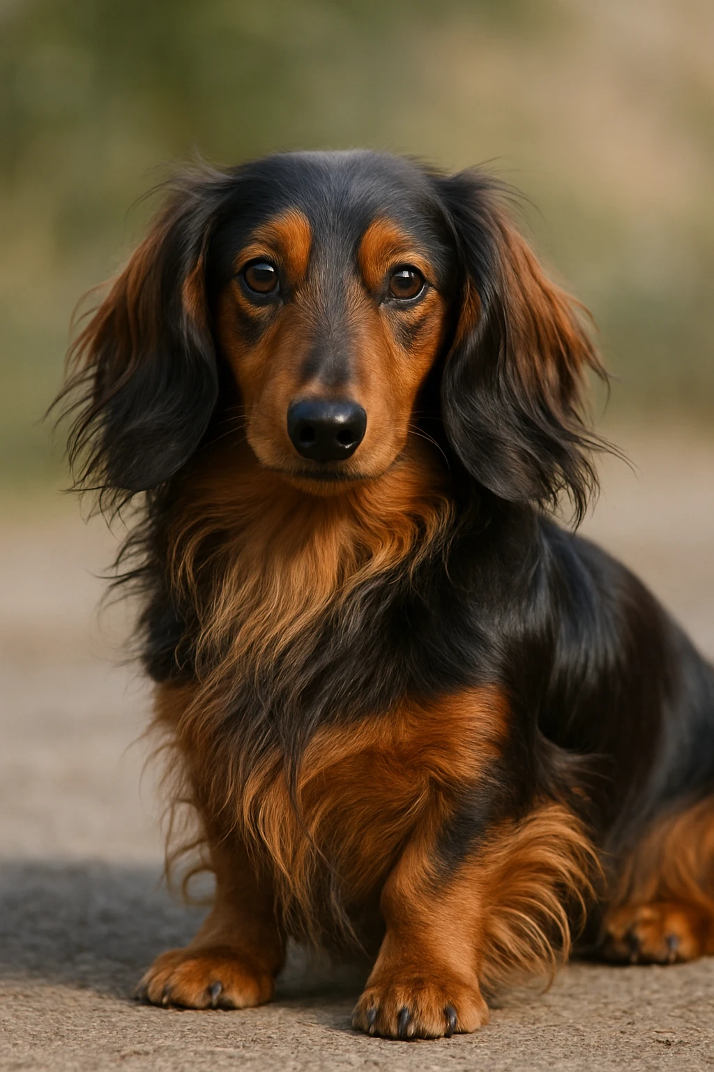 realistic long-haired dachshund dog, detailed, lifelike emoji