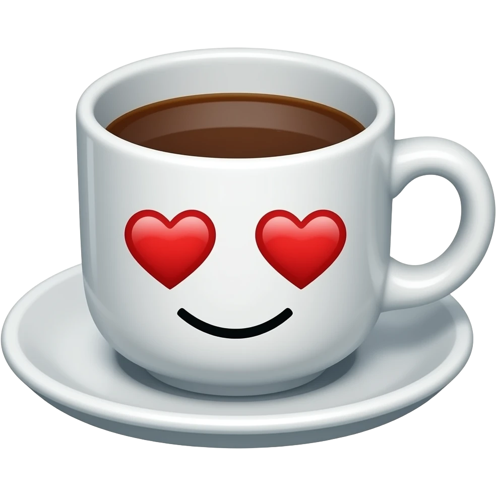 coffee cup animated in love with  eyes and mouth  smiling face with heart-eyes emoji