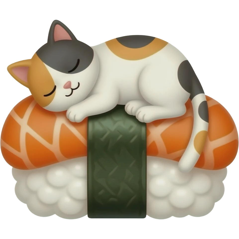 a nigiri piece with a cat sleeping on top emoji
