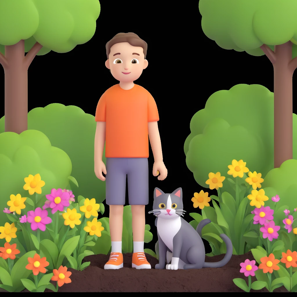 boy and cat pet in garden background emoji