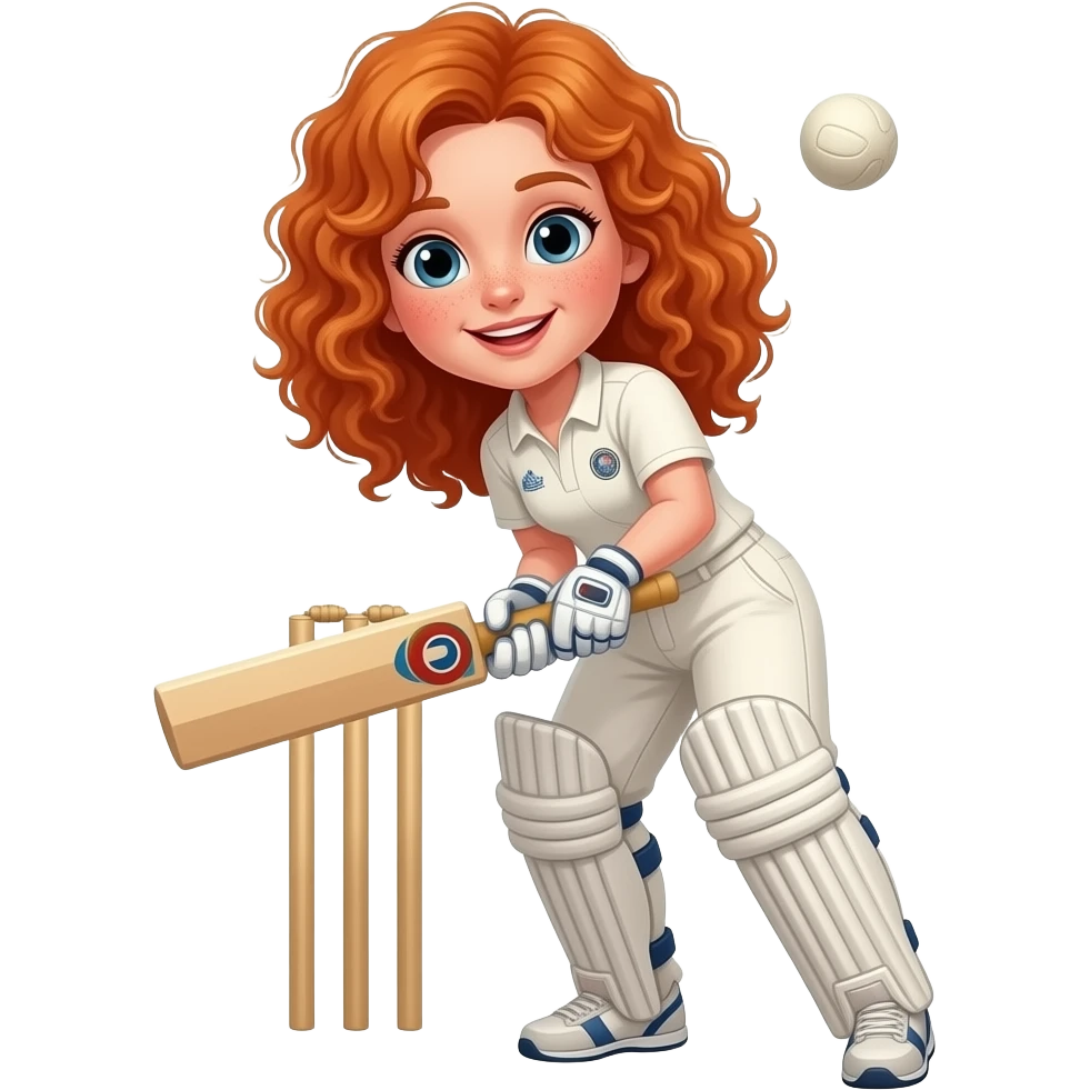 Fille rousse bouclés tâches de rousseur Cricket emoji