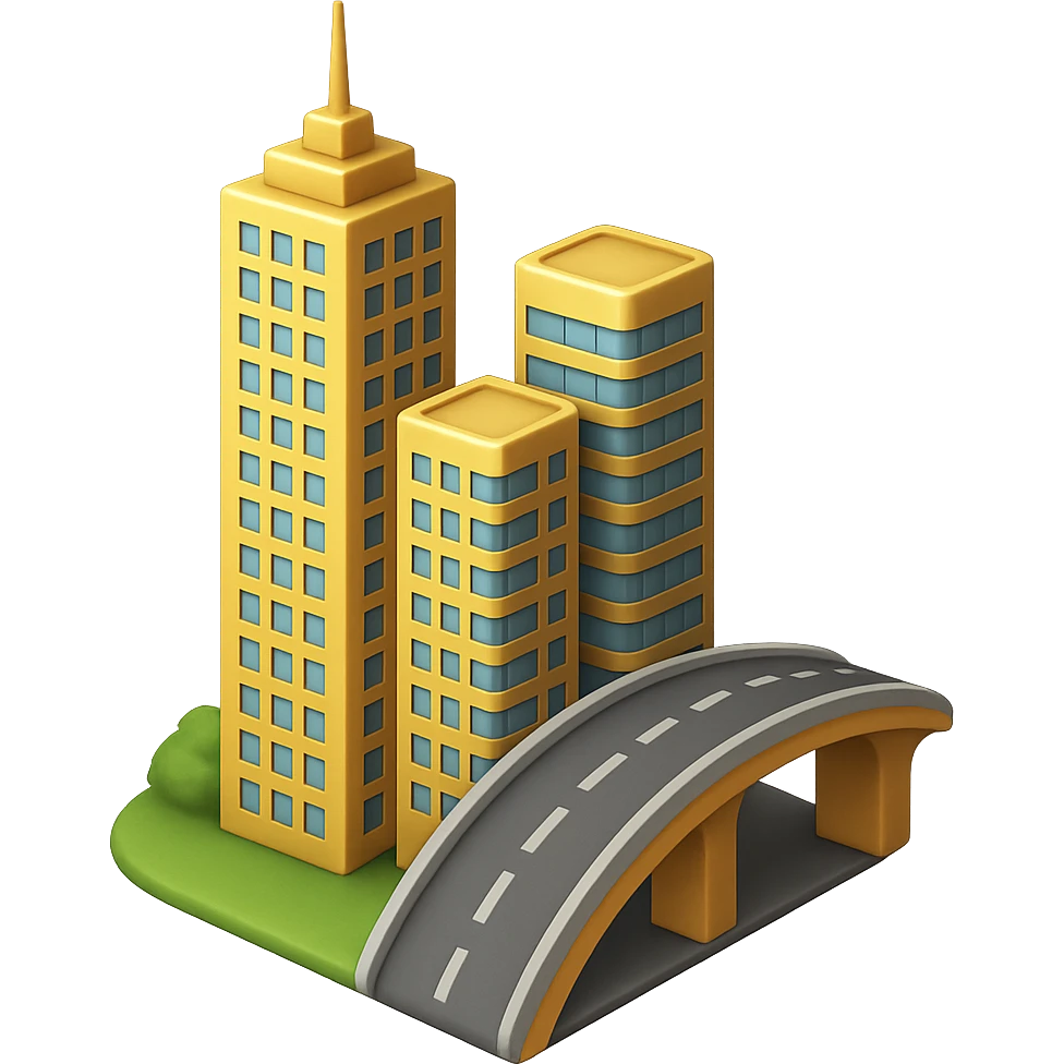 

Сделай детализированное емодзи - небоскребы а рядом дорога-мост, 
Без фона, на пнг прозначном фоне emoji