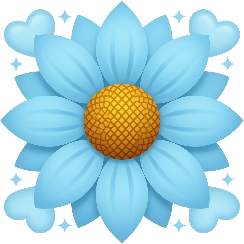 Blue sunflower surrounded with hearts and sparkles emoji