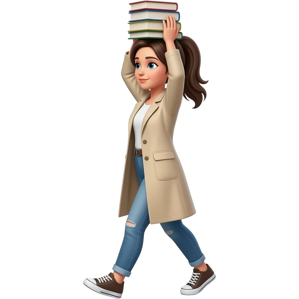 mujer cuerpo completo caminando manteniendo el equilibrio con libros en la cabeza emoji