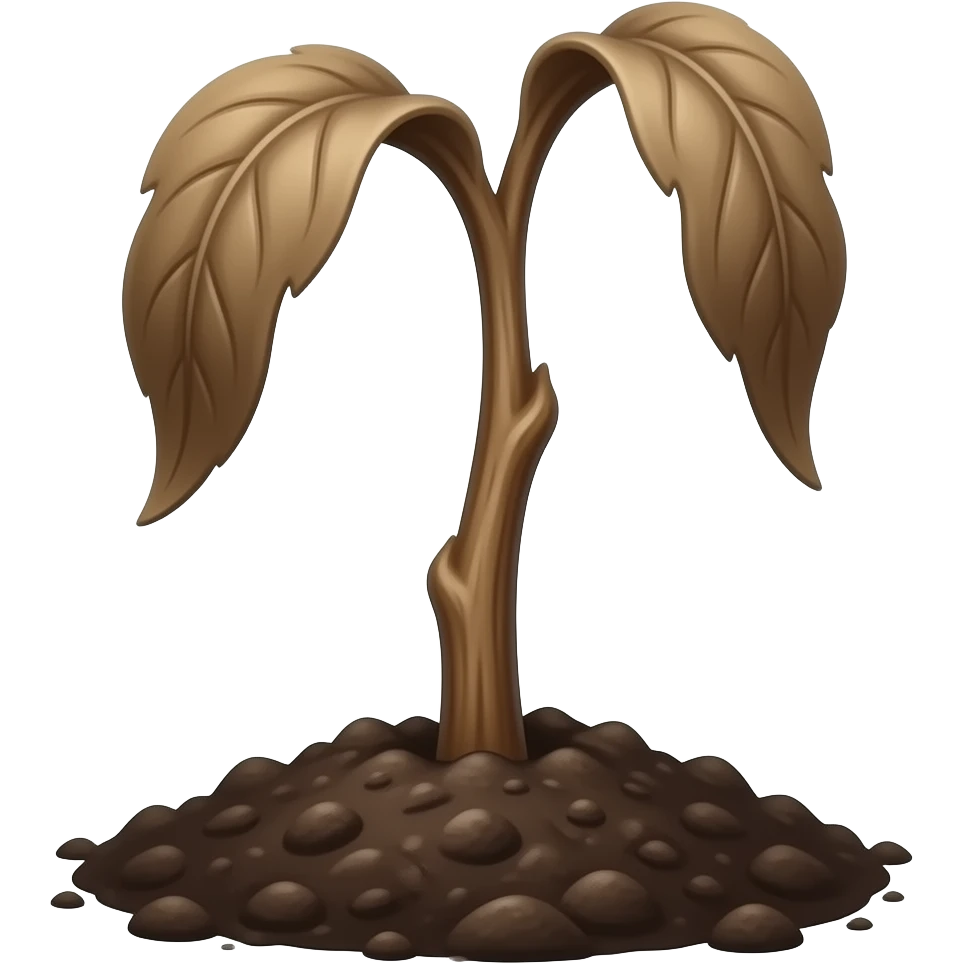 Wilted dead dark brown plantstem from the ground with leaves emoji