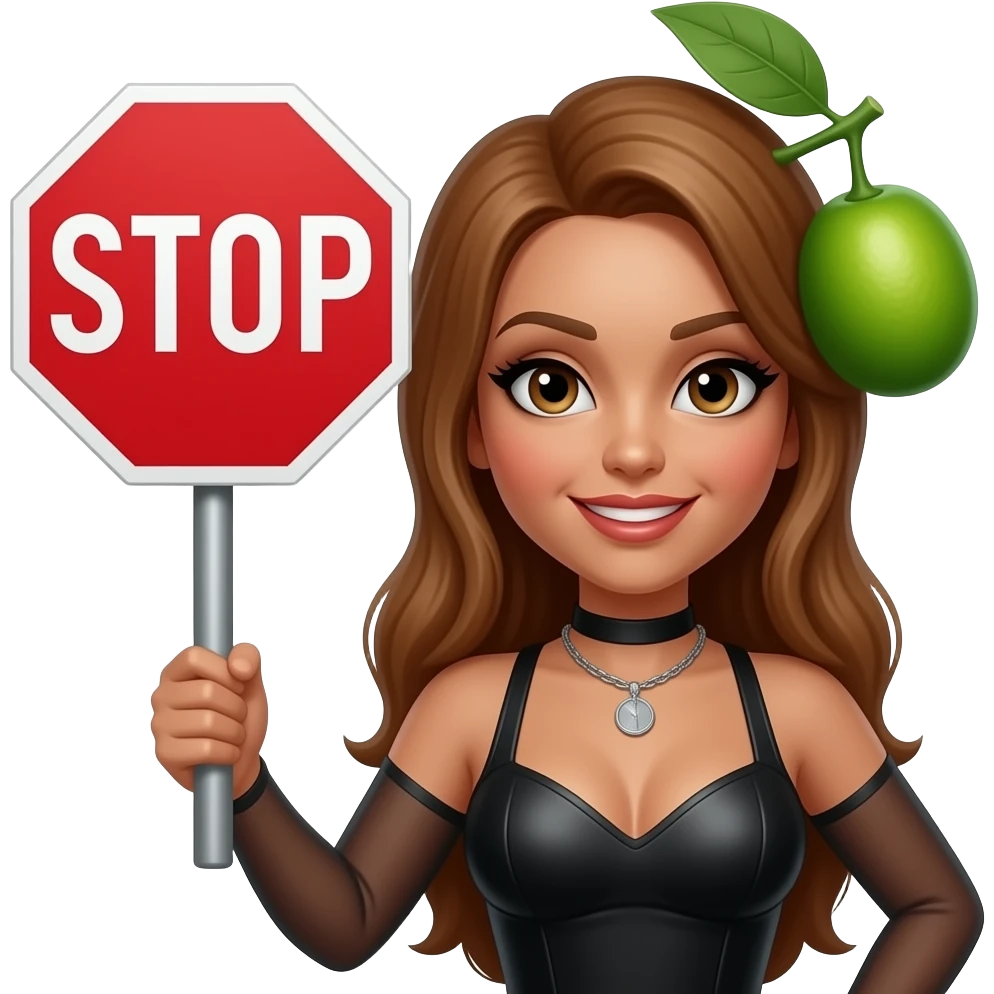 Dominatrix kumquat holding stop sign emoji