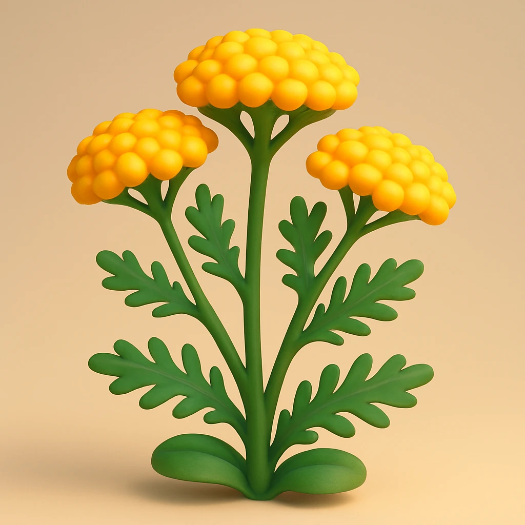 3D iOS style yellow yarrow plant, cartoonish, volumetric, no faces or smiles, bright colors, rounded shapes, natural look emoji