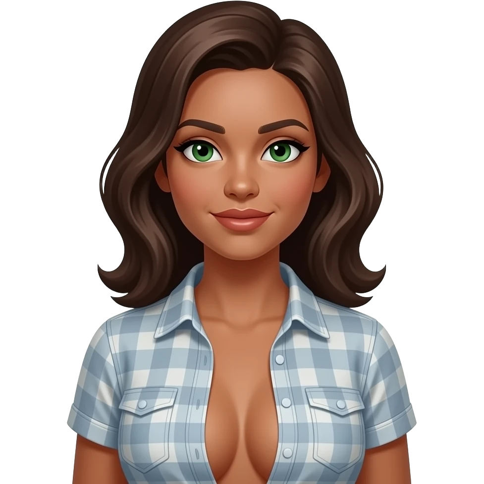 Green eyes tan big boobs Linda hair sexy ink shirt emoji