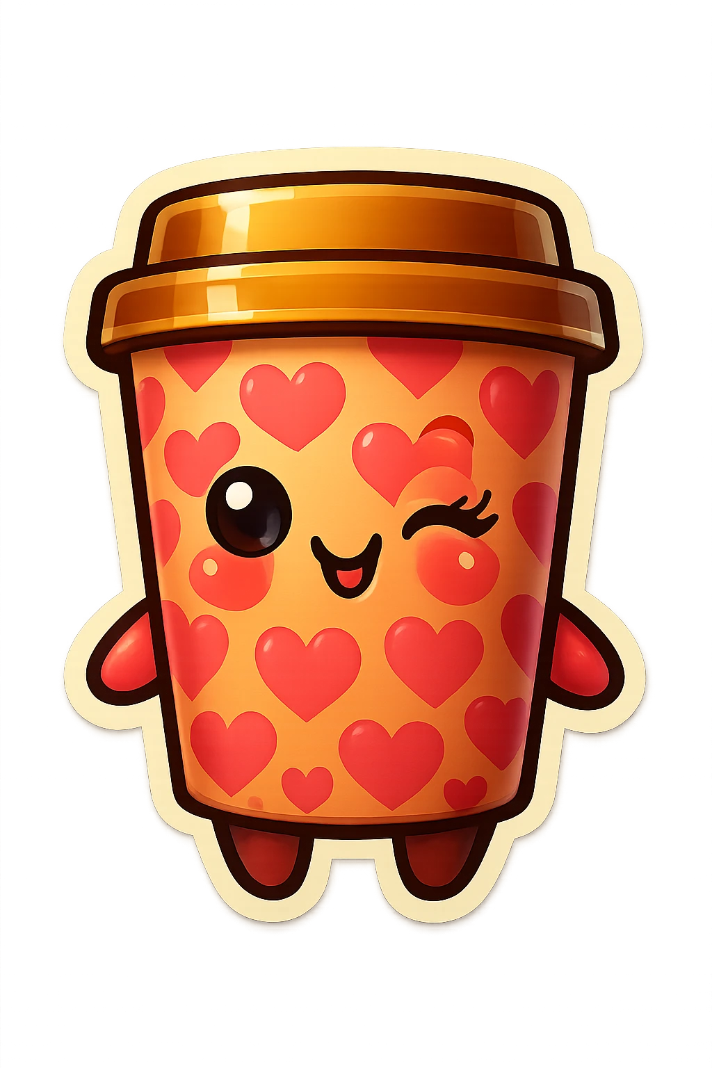 Tall coffee cup, flirty, covered in hearts emoji