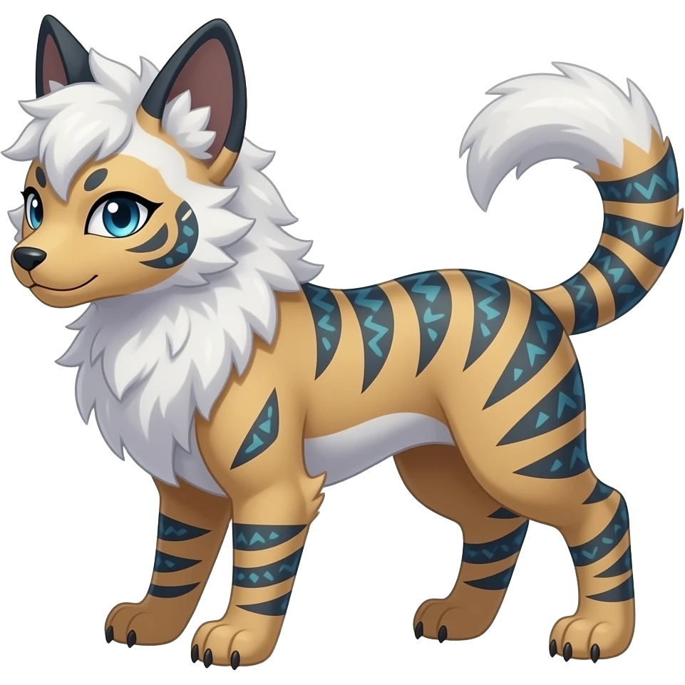 Tribal-patterned aesthetic quadrupedal elegant oriental feral painted Absol-Glaceon-Litten-Luxray-Sprigatito-Furret-Sylveon-animal-Fakémon-fusion-hybrid-creature emoji