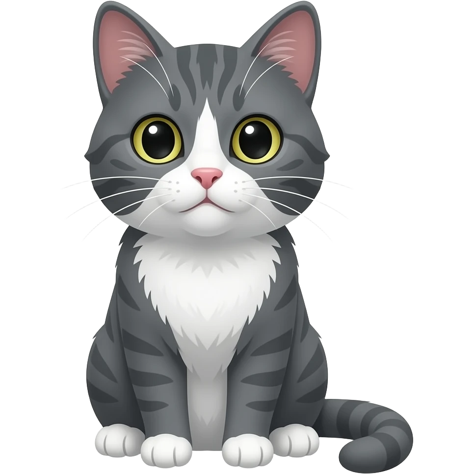 Ahora déjalo así, pero cambia el color a gris y el pecho, hocico y patitas blancas QUE SEA GATO SUBNORMAL emoji