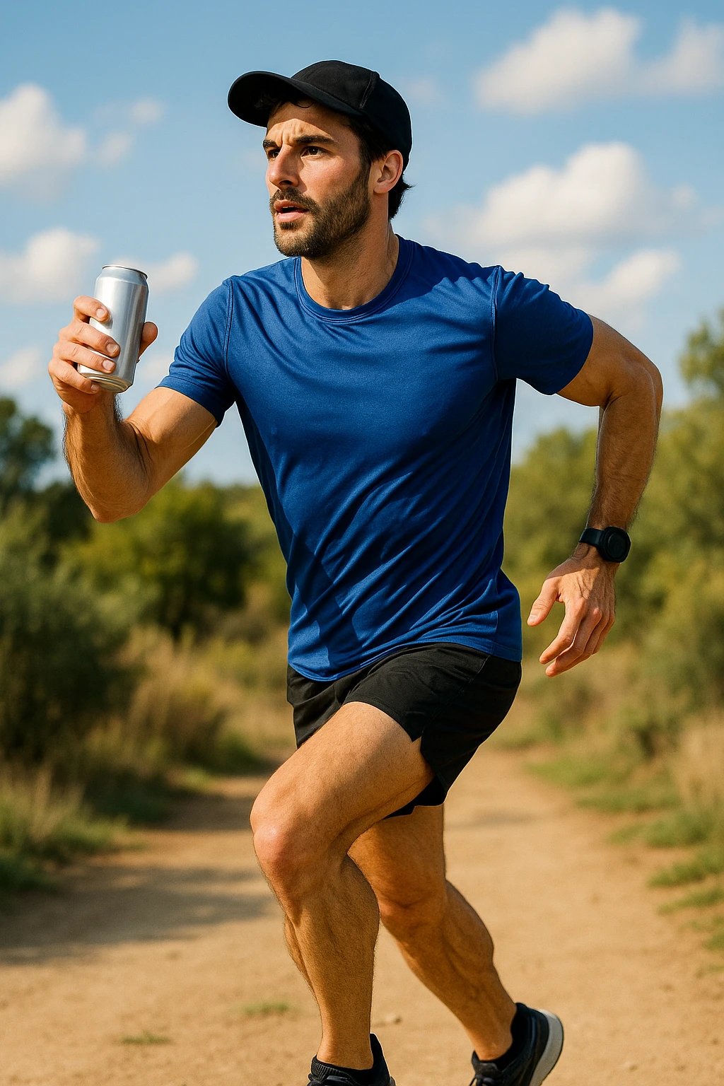 A male runner holding a can emoji