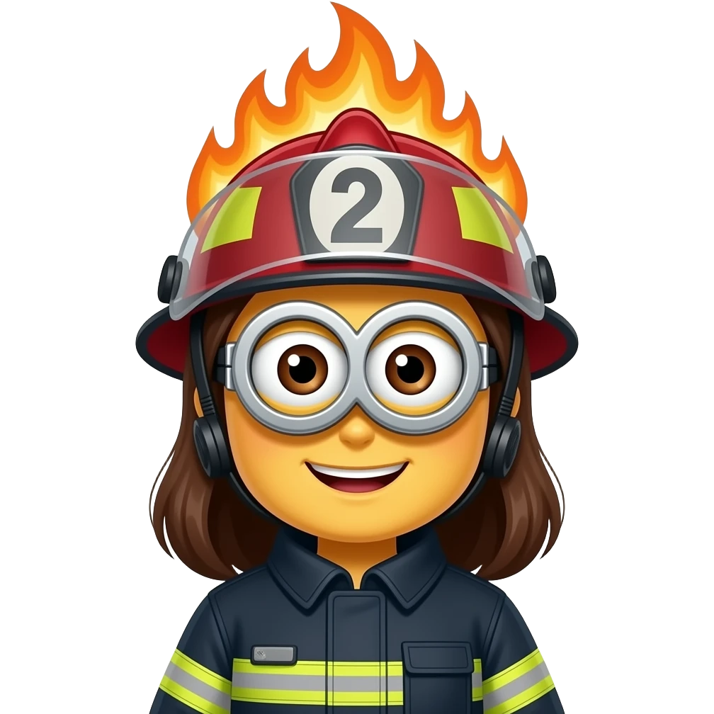 female minion firefighter Controlled Burn on helmet emoji