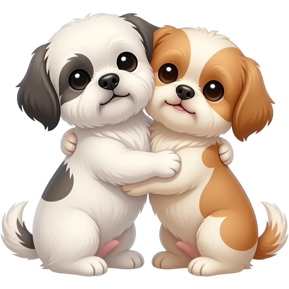 white Shih Tzu and light brown white Shih Tzu hugging emoji