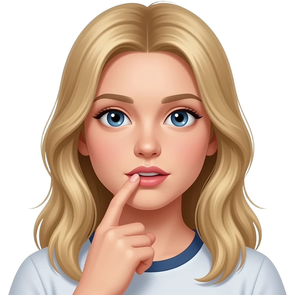 que se muerda el dedo la chica un poco mar realista el pelo rubio y largo emoji