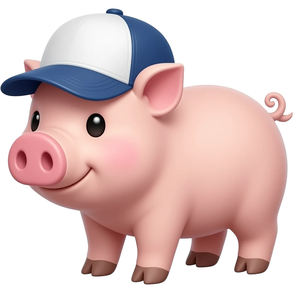 Pig in the shape of a baseball cap in the style of android emoji emoji