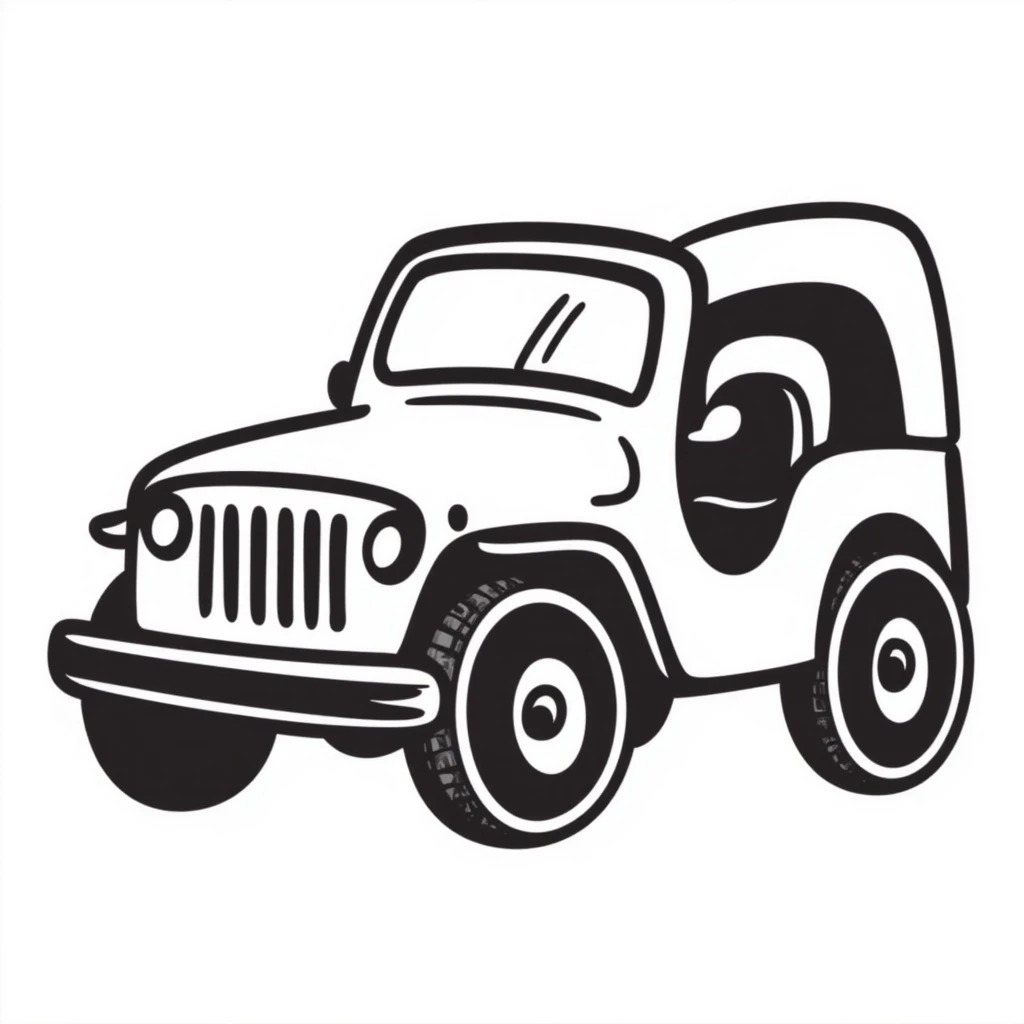 hand drawn doodle of an army jeep, black lines emoji