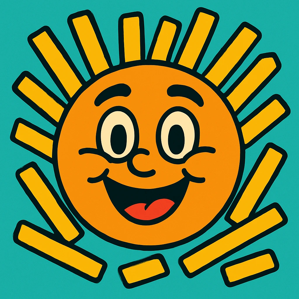 smiling cartoon face with fries emoji