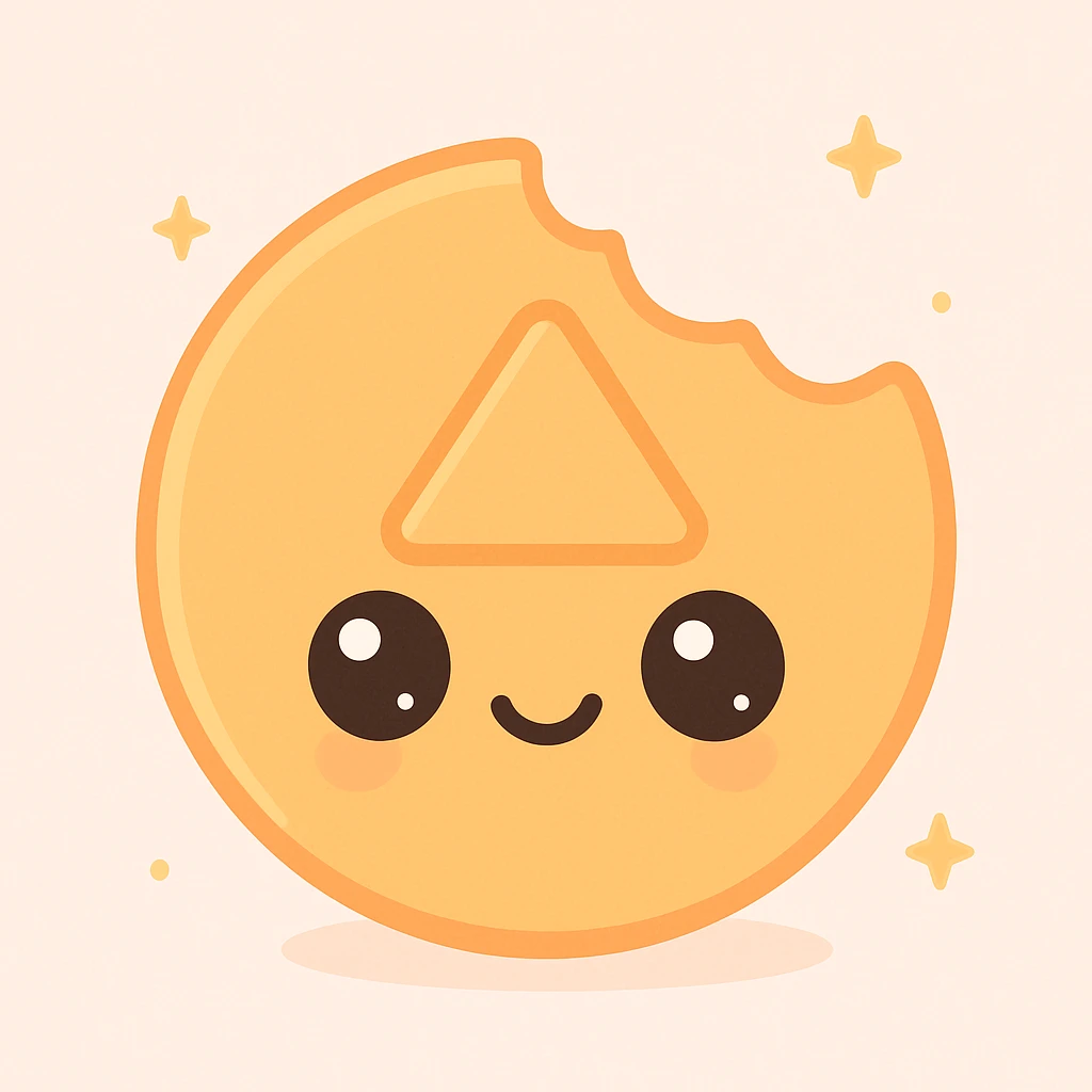 dalgona candy with triangle shape, bitten candy, inspired by Squid Game, kawaii style emoji