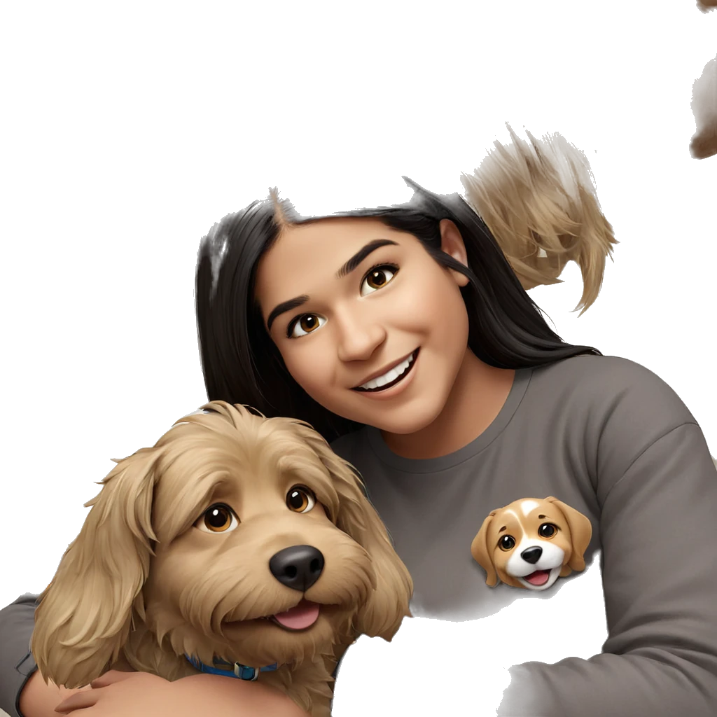 smiling girl with dog emoji