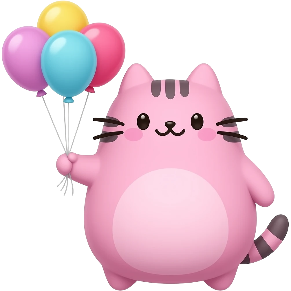 Pink Pusheen holding baloons emoji