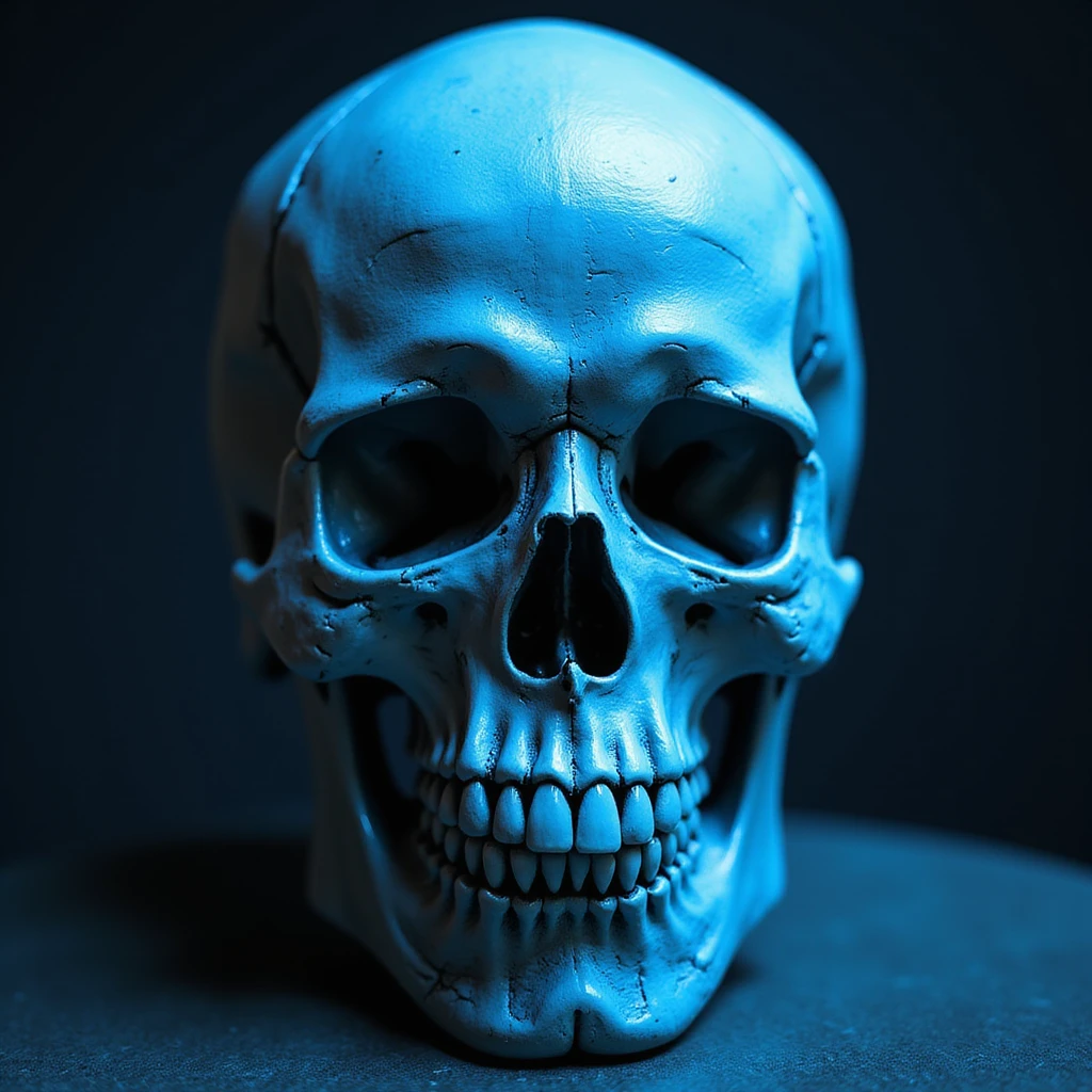 realistic skull, blue color scheme, photorealistic style, detailed texture emoji