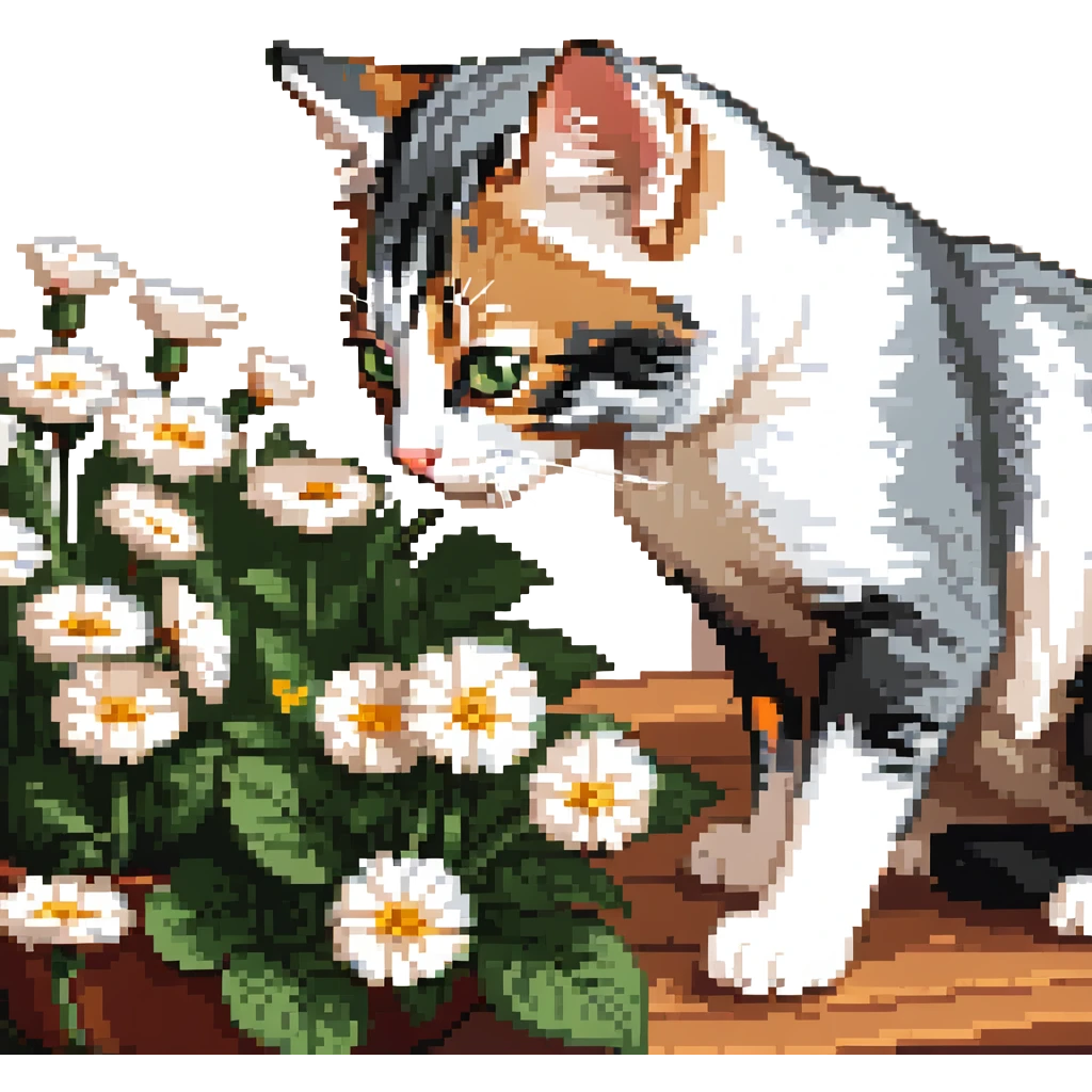 Kitten smells flowers emoji