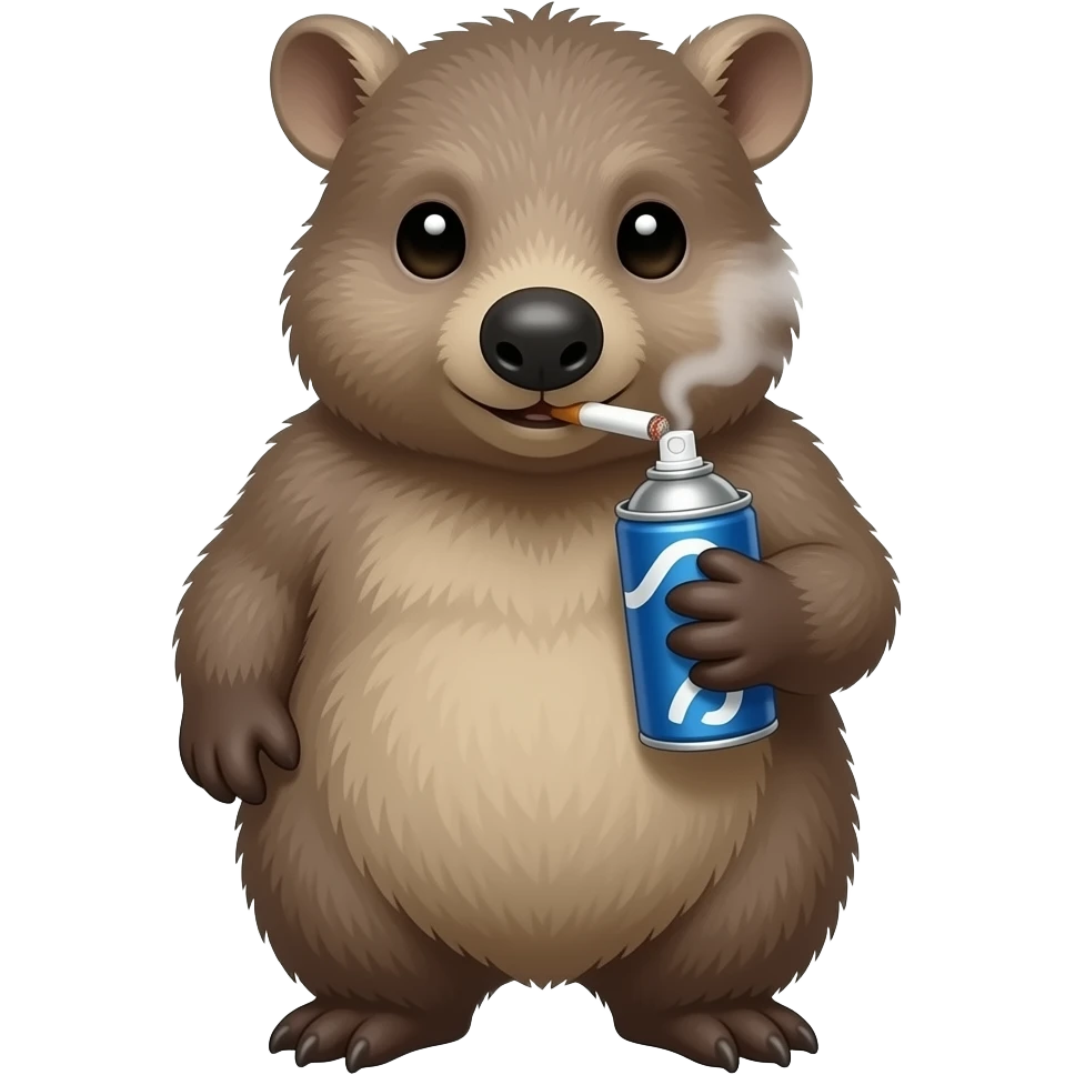 Wombat hold blue spray can and smoke cigarette emoji