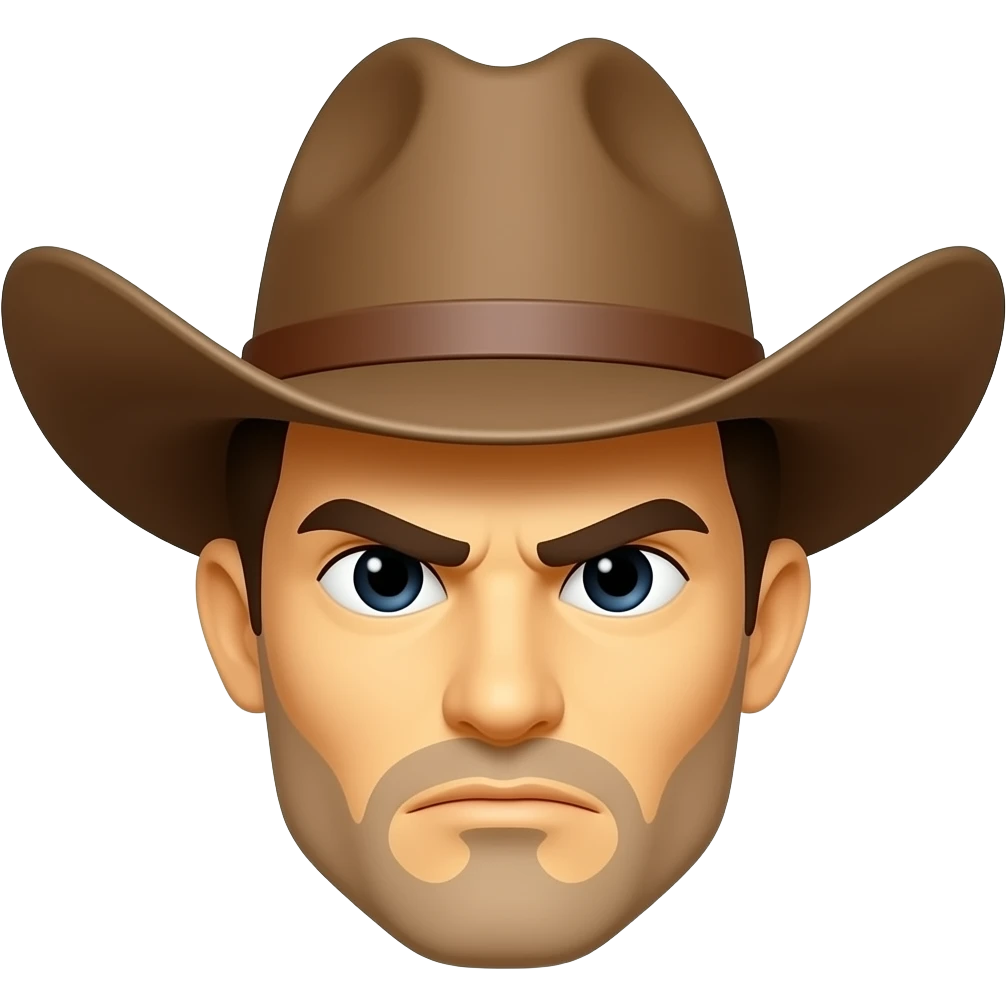 serious stern cowboy more simple, just the face, classic simple yellow smiley but a stern cowboy, emoji