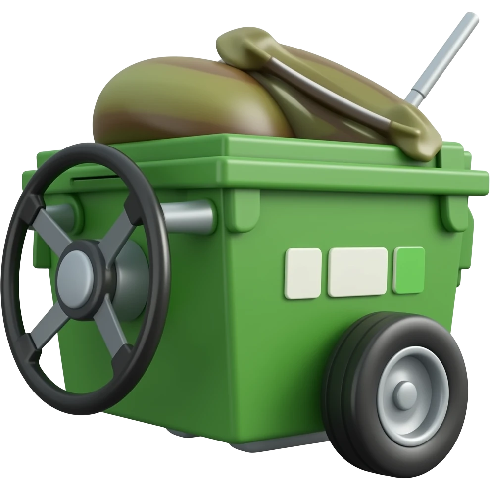 dumpster cart with a stearingwheel emoji