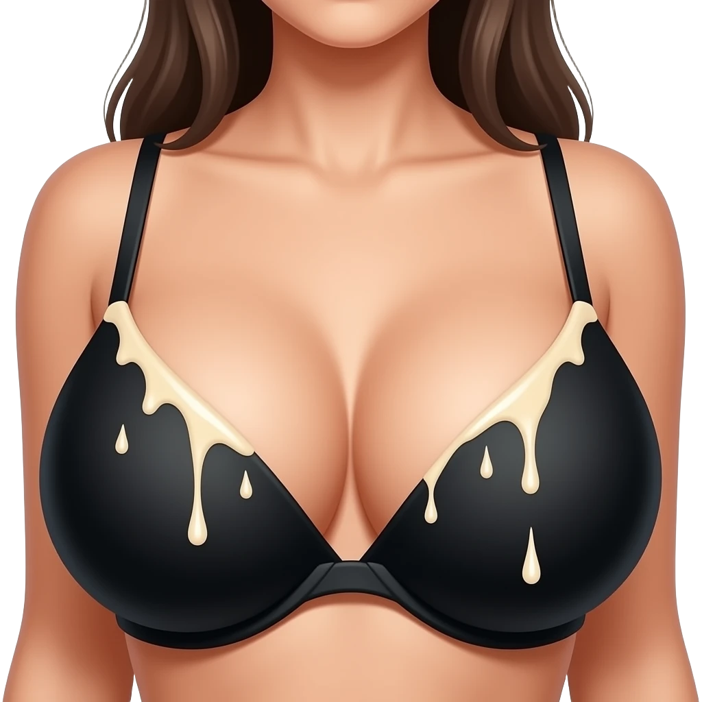 Sexy fothuc woman withReally big boobs in black bra with cream droplets dripping off of it. emoji