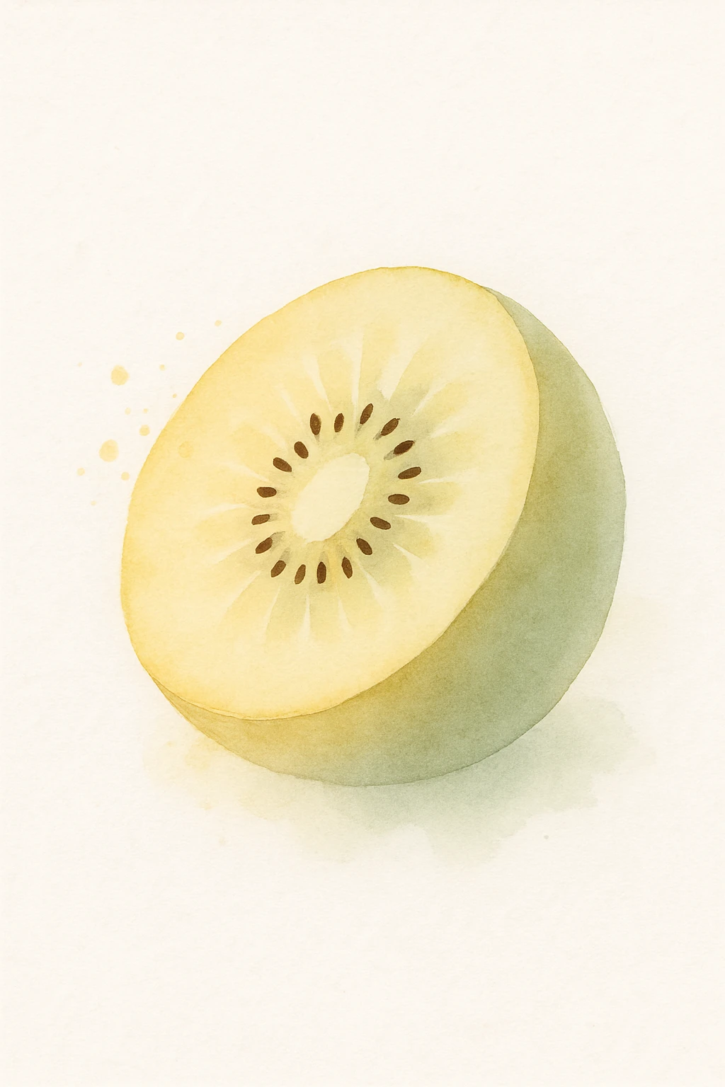 golden kiwi fruit, watercolor style, soft edges, yellow and green, artistic splash emoji