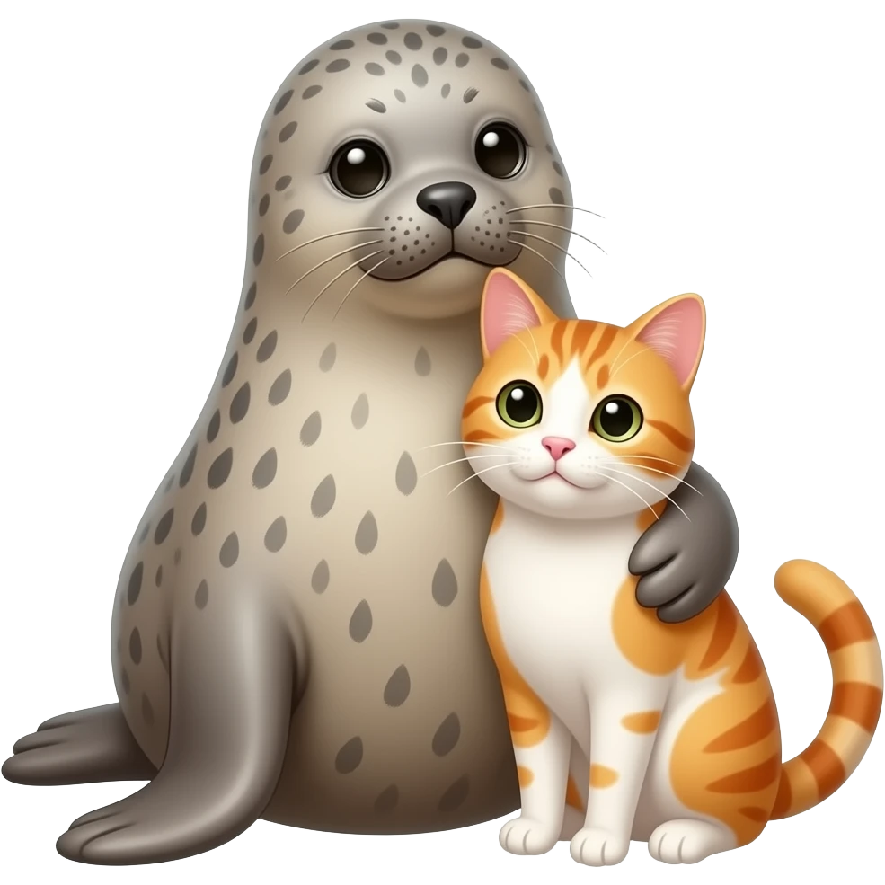 A seal hugging a cat emoji