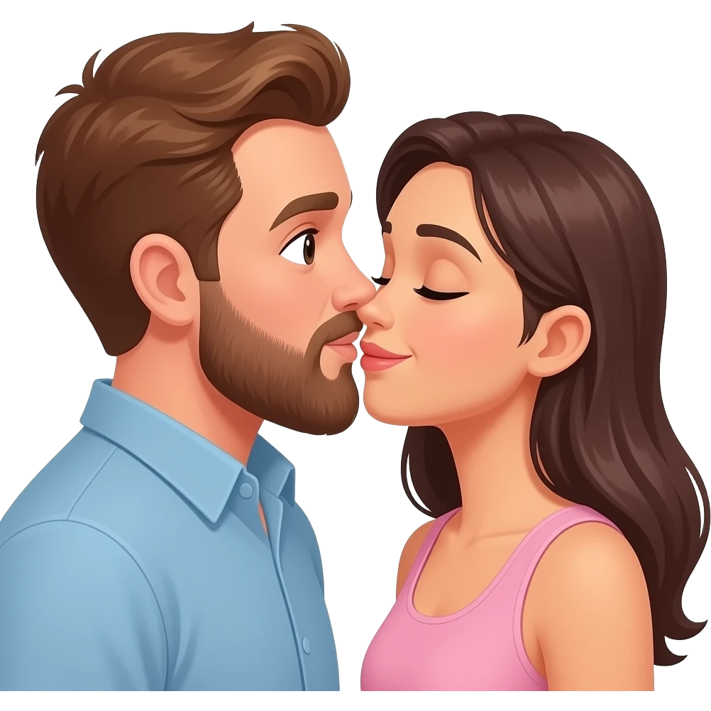 White guy with beard kissing lightskin emoji