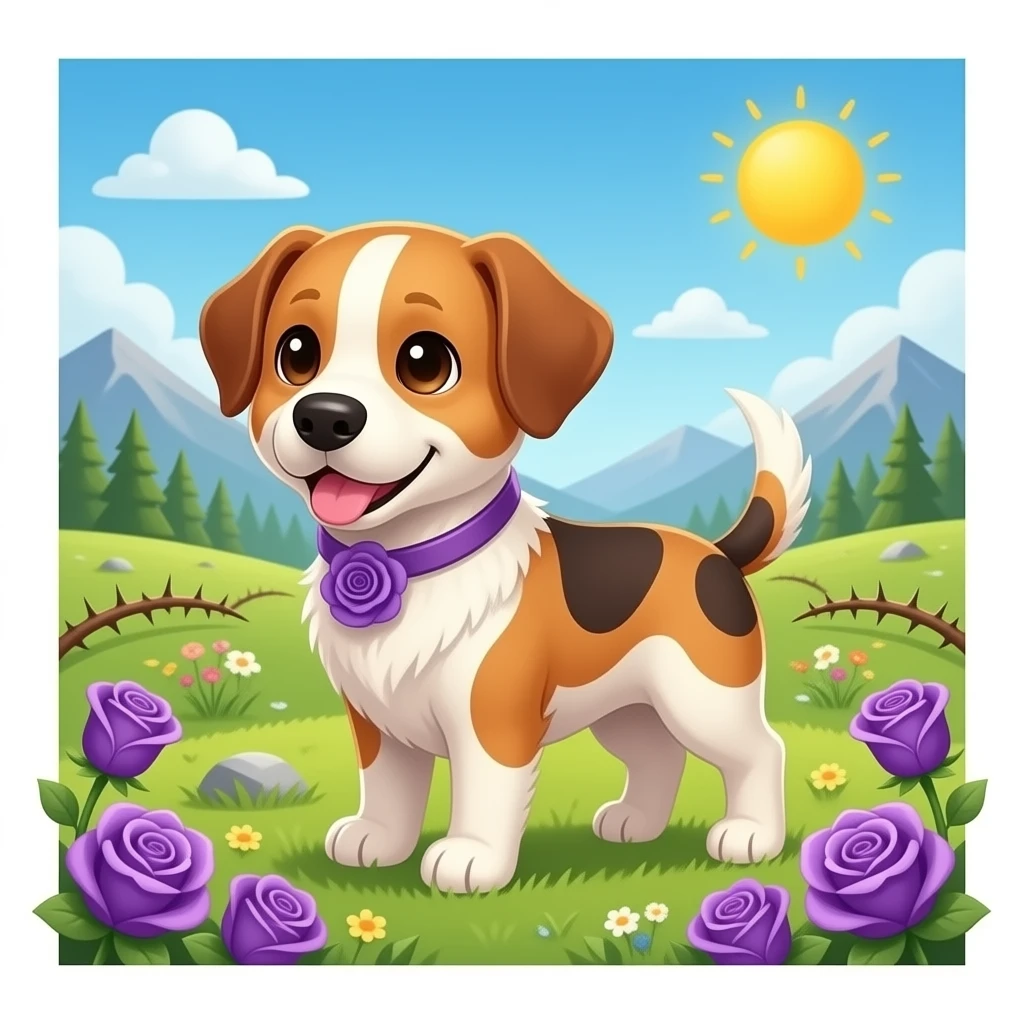 Cute dogs with purple roses and valley of thorns emoji