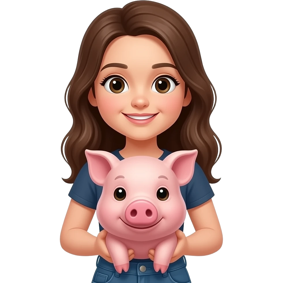 a young lady hoalding pig emoji