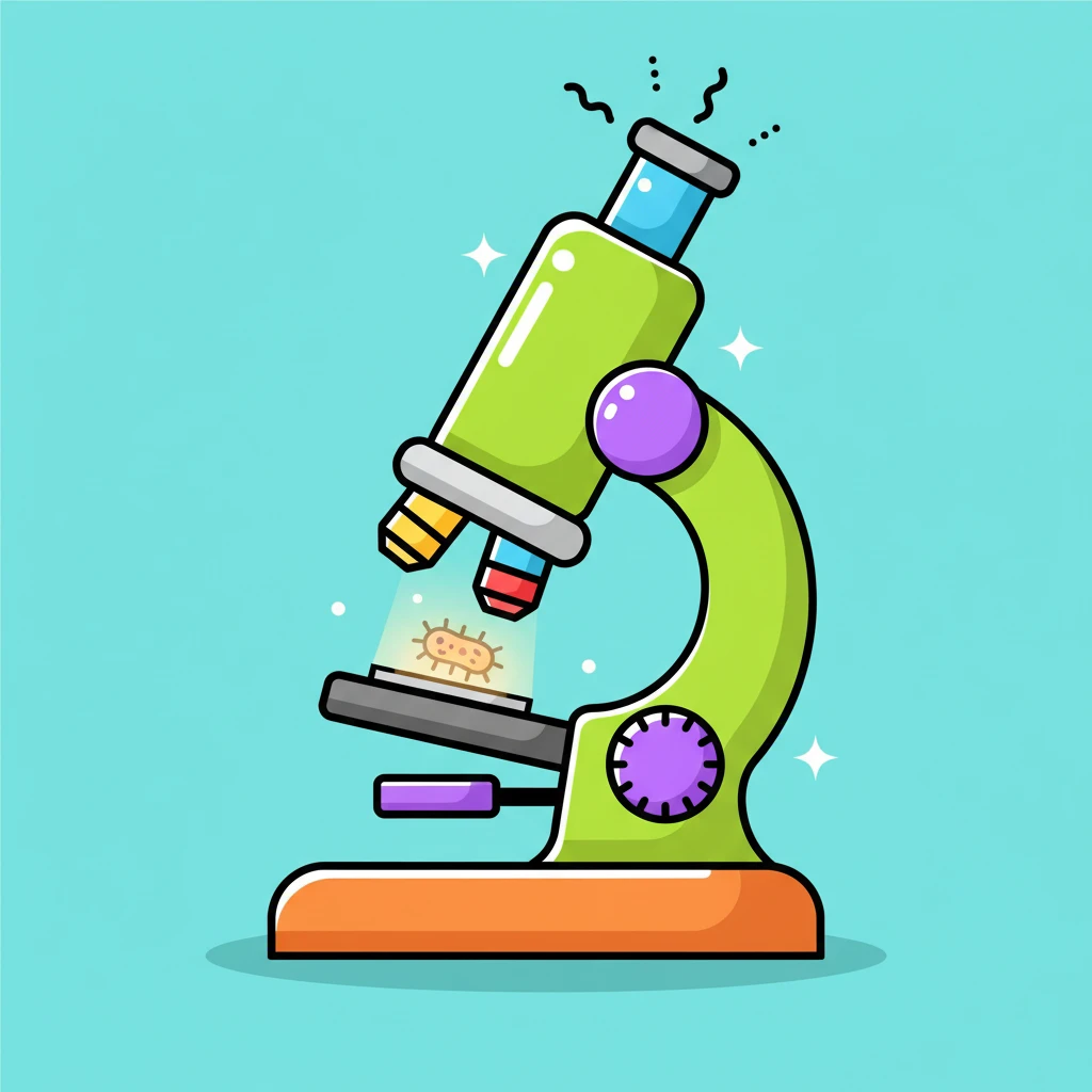 Сгенерируй мне микроскоп в рисованном, ярком стиле, на однородном фоне emoji
