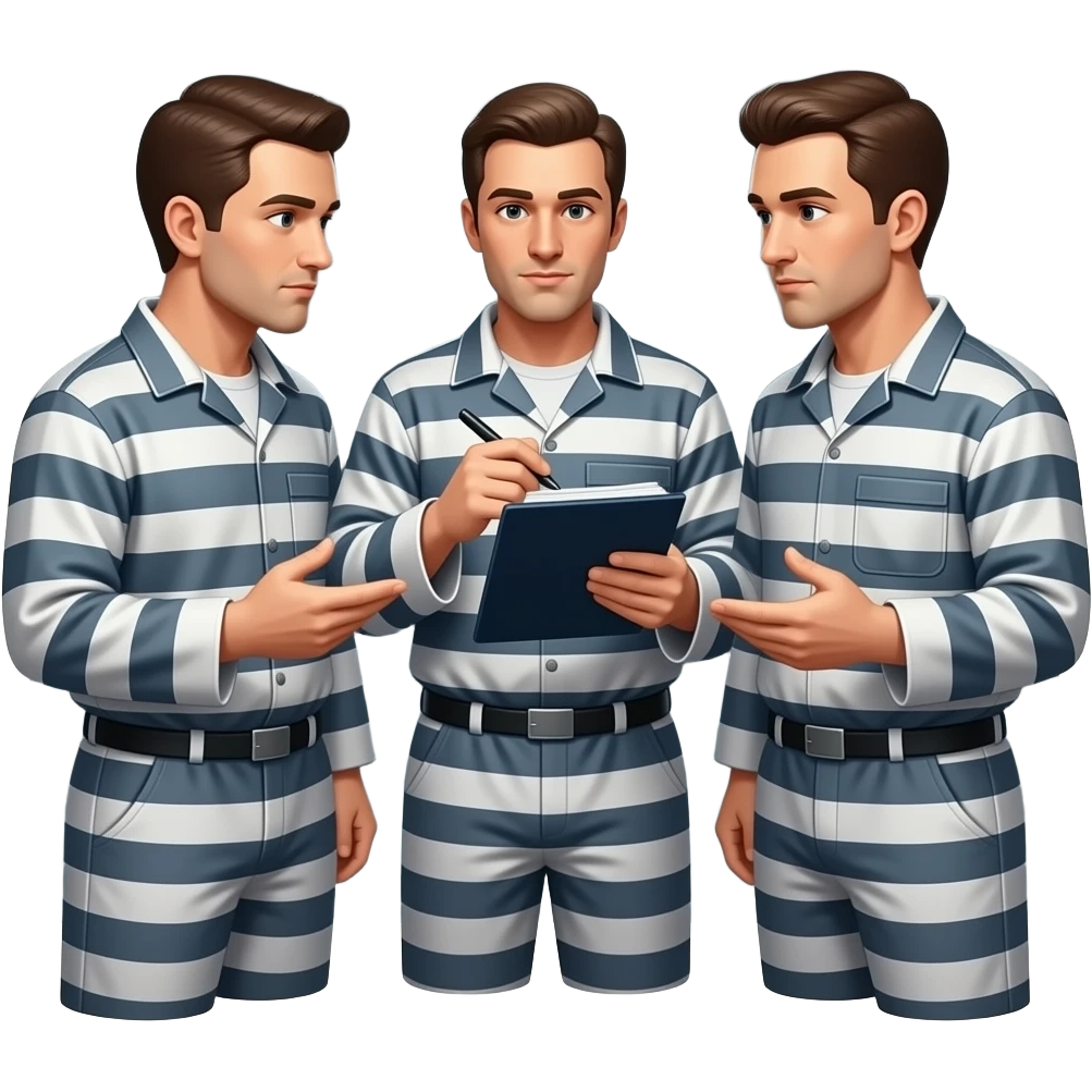3 guys in prison with stripes discussing business emoji