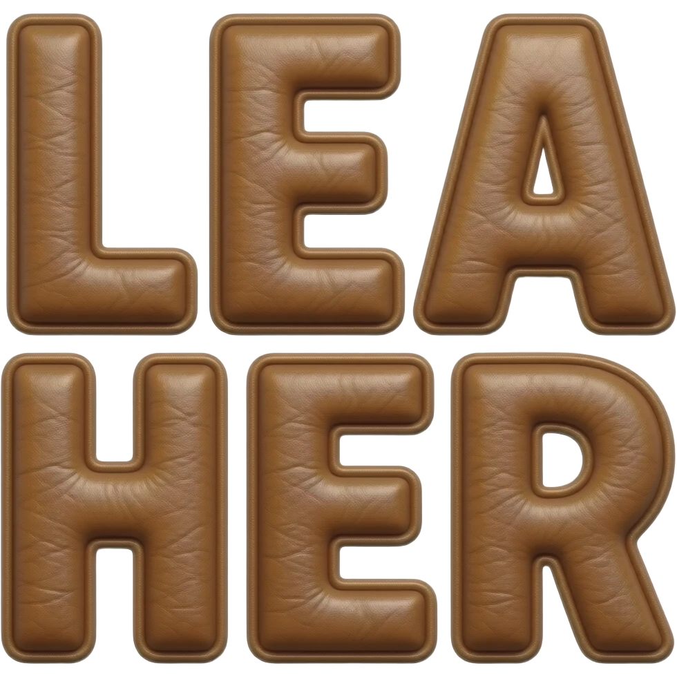 3D letters of the word LEATHER in the style of the leather and texture material emoji