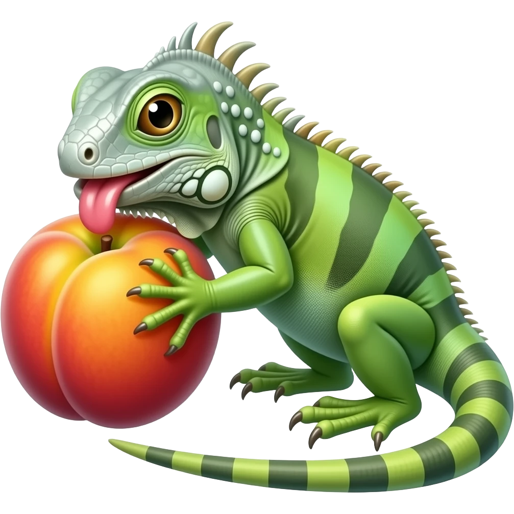 an iguana licking a peach emoji
