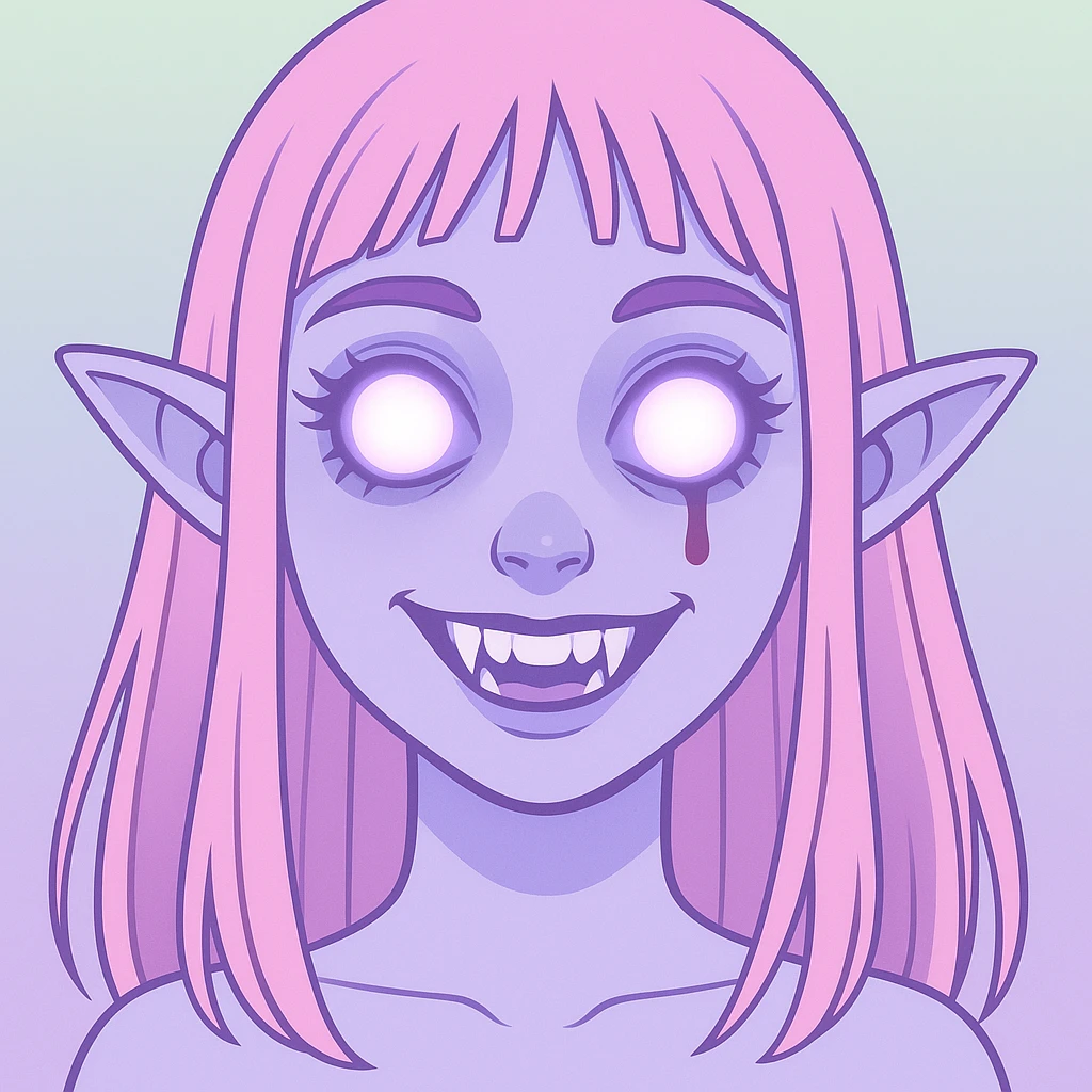 Make this pastel horror profile picture scarier while keeping it cute, expressive, and minimal, inspired by the style of imagen-4-fast-KaUtLiSA10F. Enhance the horror elements subtly but maintain the pastel color palette and minimalistic design with expressive features. emoji