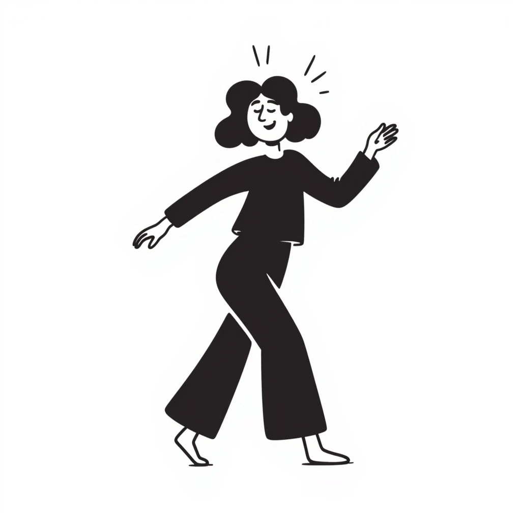 hand-drawn doodle of a dancing person, playful lines emoji