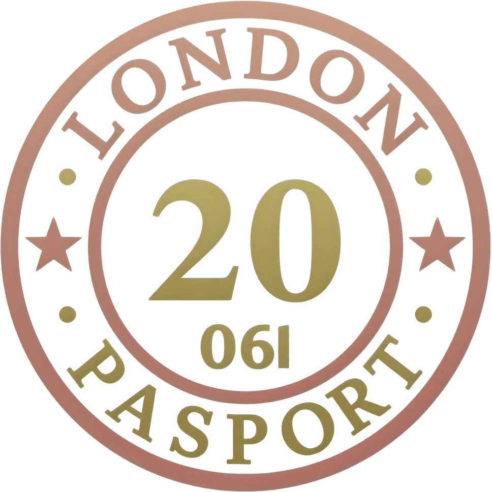 Elegant London passport stamp design, isolated, centered, no background, blush pink and gold, refined travel luxury aesthetic emoji