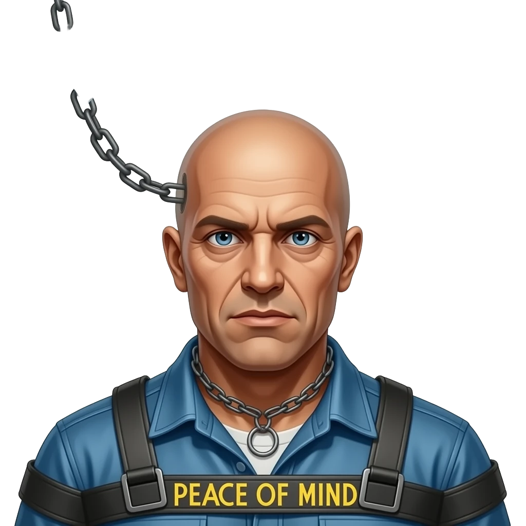 Iron Maiden's mascot - Eddie, portrait from the cover of the album Peace of Mind, a bald monster with a lobotomized head, in chains and a straitjacket emoji