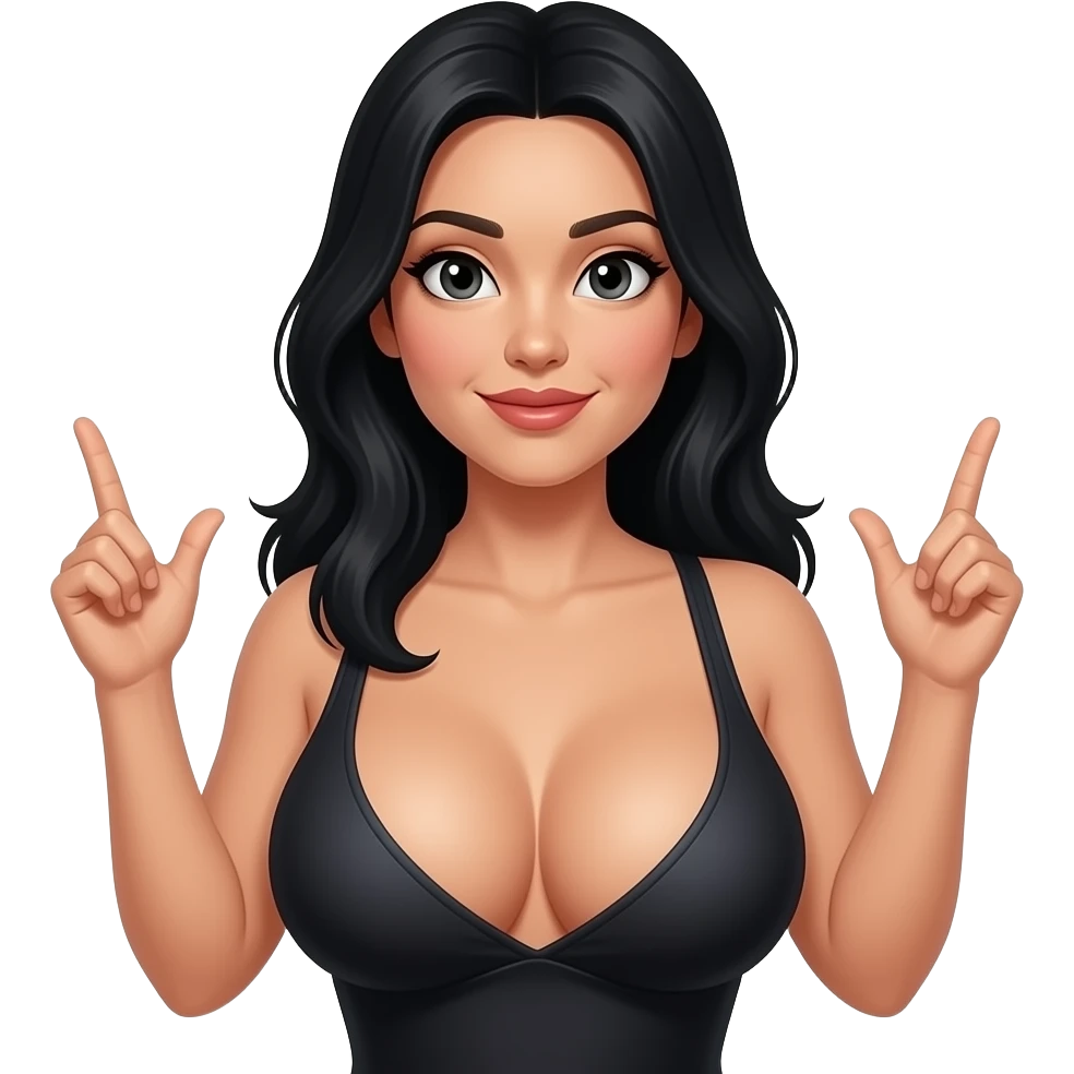 Black hair with big boobs out nipples showing with arms gesturing I don’t know emoji